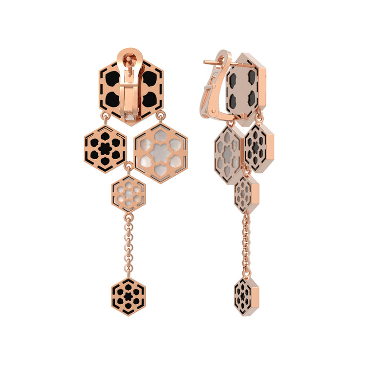 Серьги из золота c ониксом и перламутром