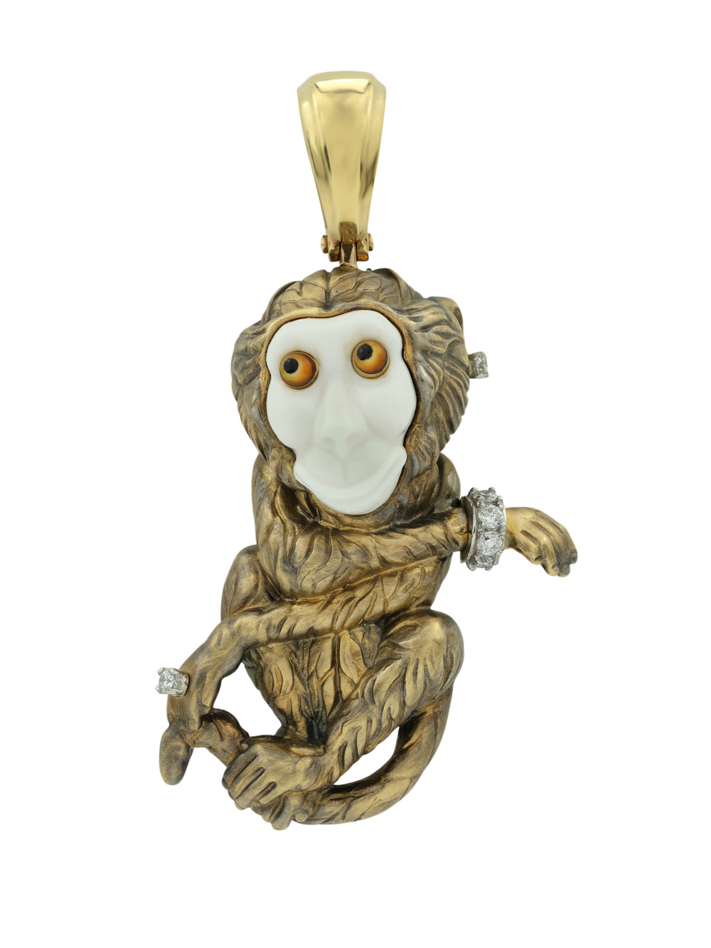 Подвеска из лимонного золота c эмаль , бриллиантами, рубином и бивнем мамонта