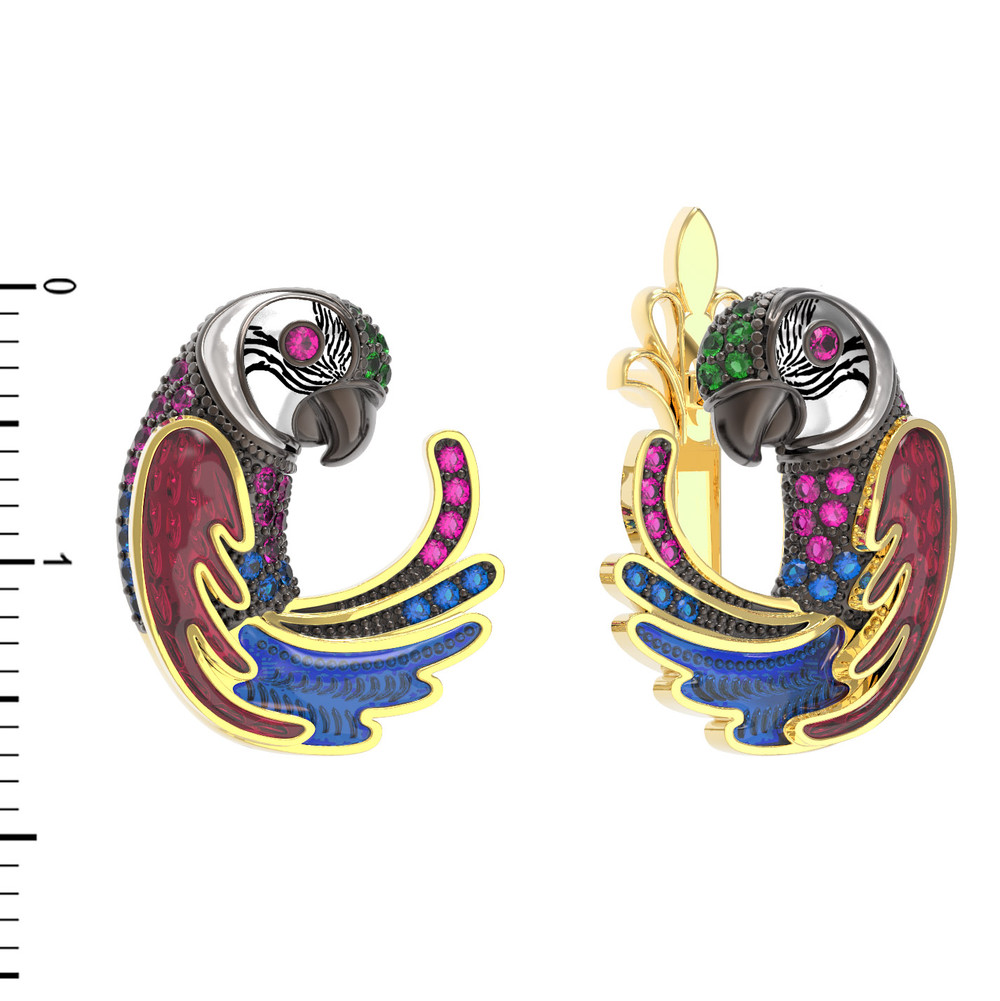 Серьги из лимонного золота c эмаль и фианитом