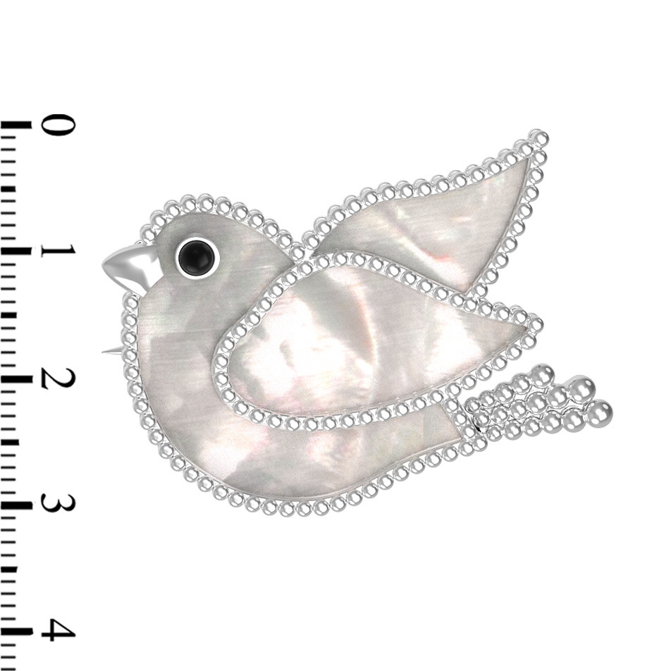 Брошь из белого золота c эмаль и перламутром