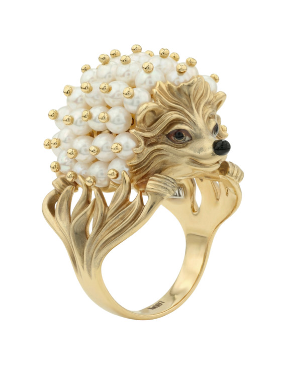 Кольцо из лимонного золота c эмаль и жемчугом