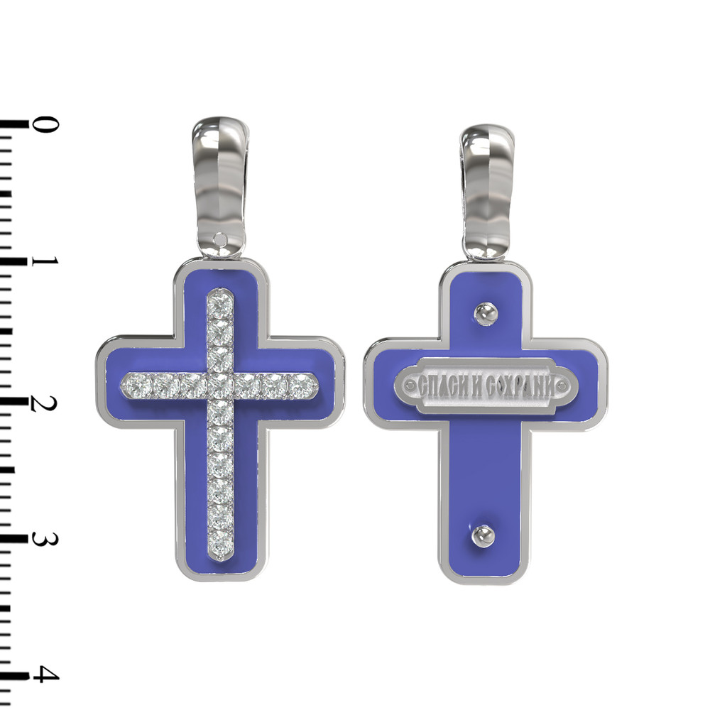 Крест из белого золота c эмаль и бриллиантами