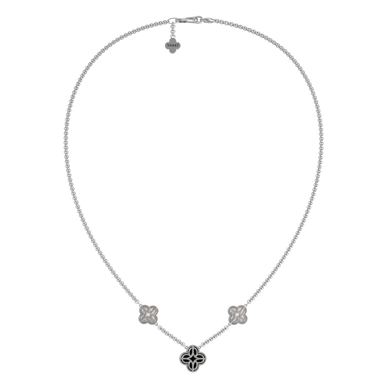 Колье из белого золота c бриллиантами, ониксом и перламутром