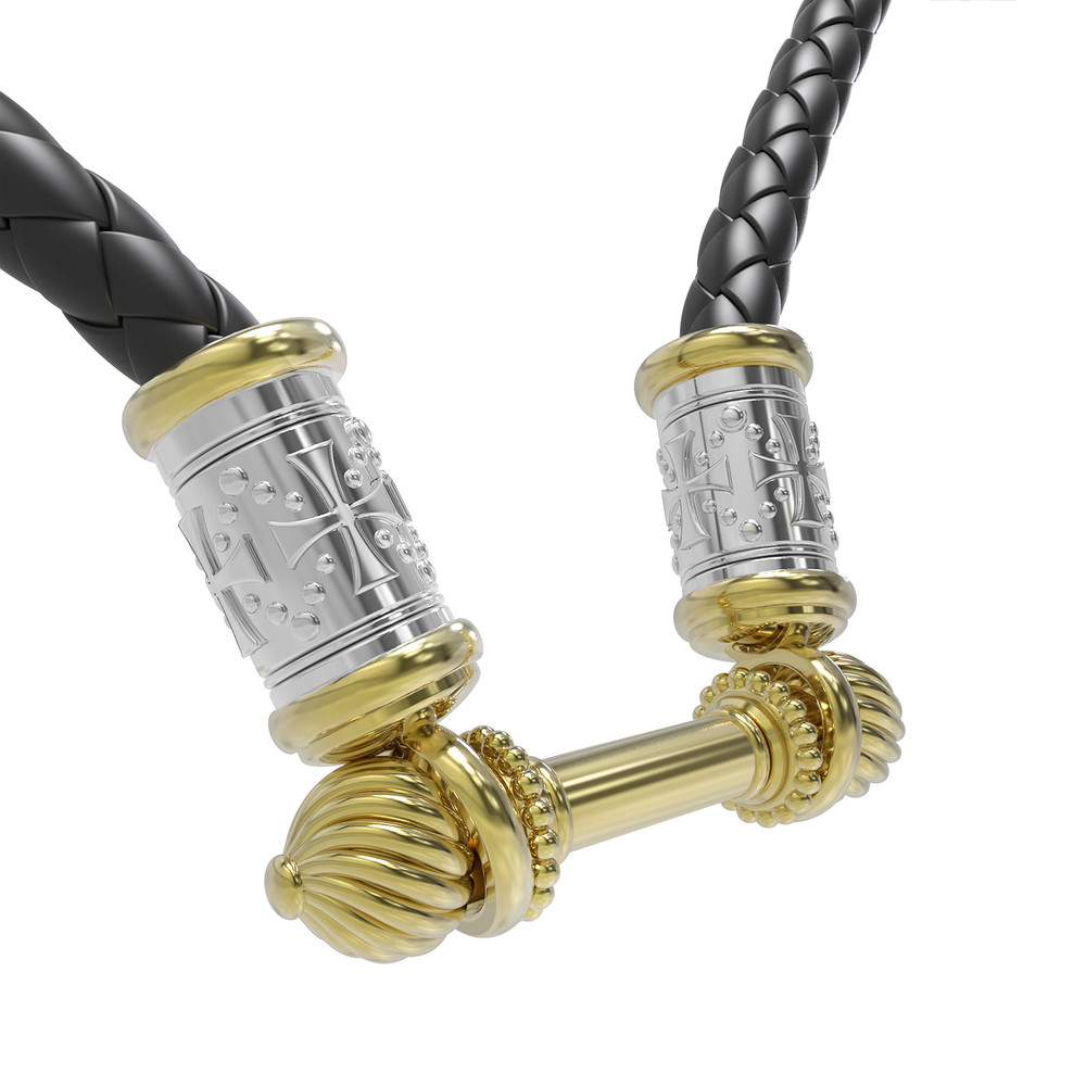 Шнурок кожаный из лимонного золота c кожаным шнурком