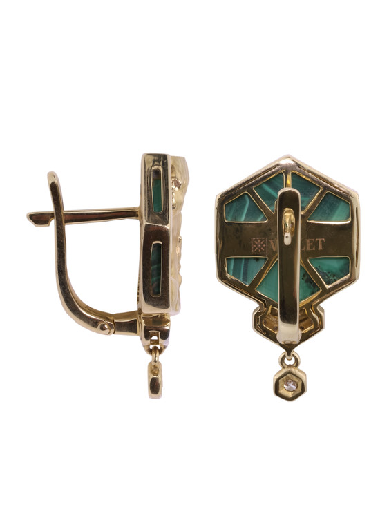 Серьги из лимонного золота c бриллиантами и малахитом