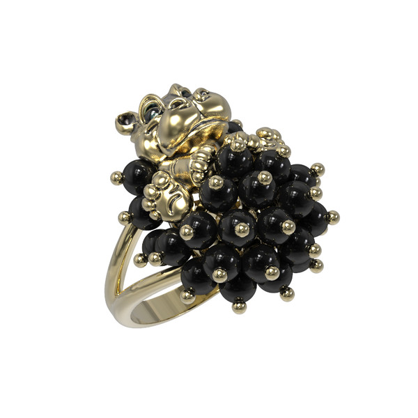 Кольцо из лимонного золота c эмаль и ониксом