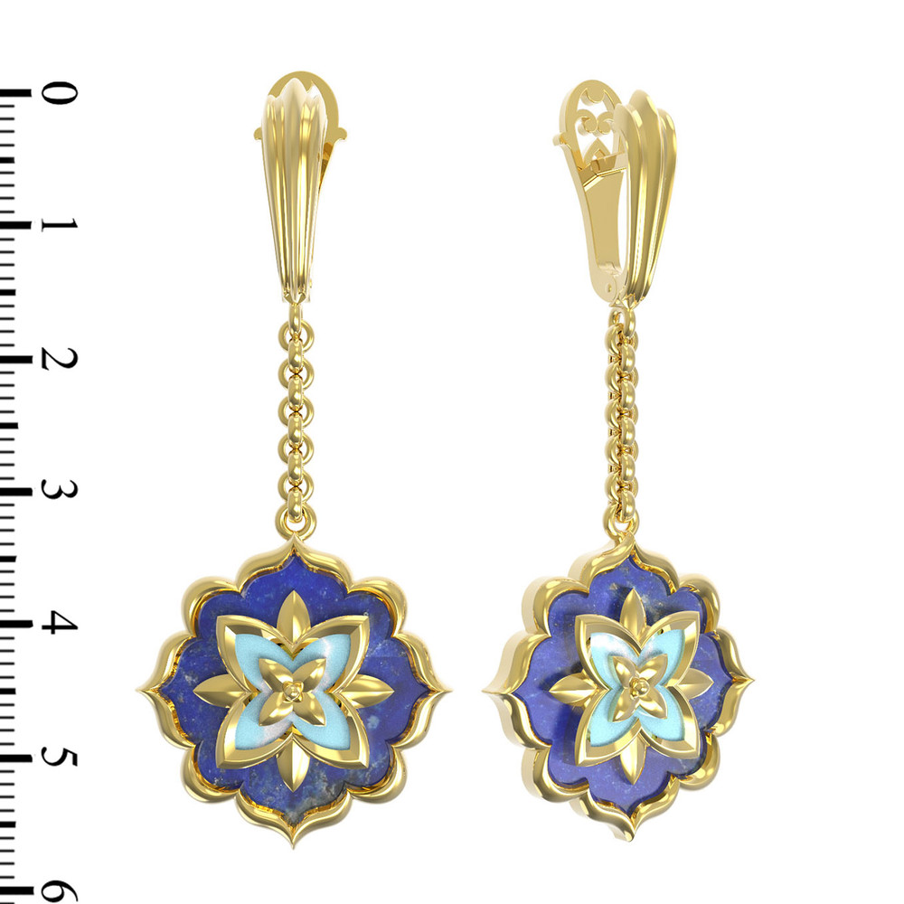 Серьги из лимонного золота c бирюзой и лазуритом