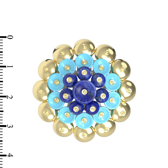 Подвеска из лимонного золота c бирюзой и лазуритом