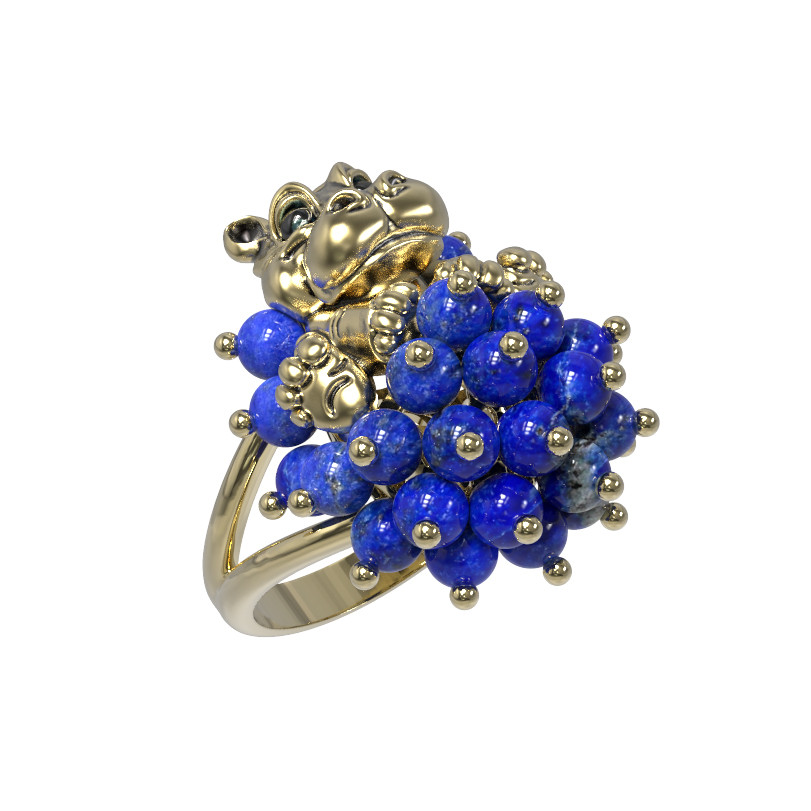 Кольцо из лимонного золота c эмаль и лазуритом