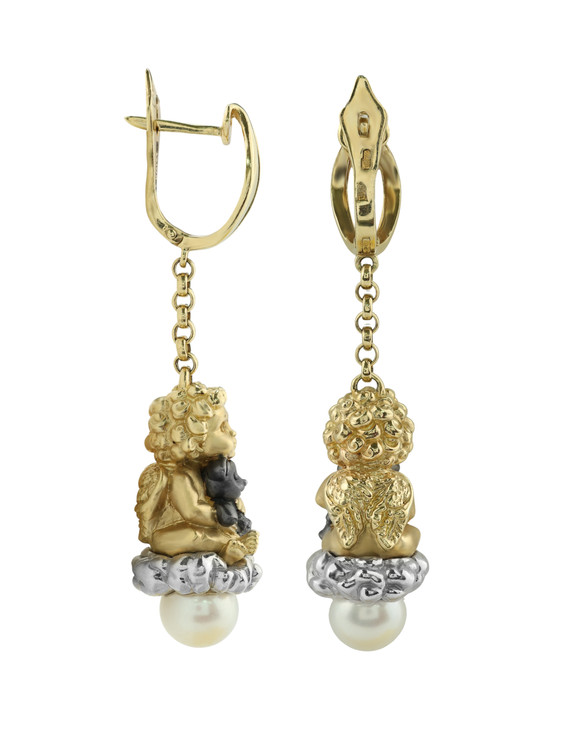 Серьги из лимонного золота c жемчугом