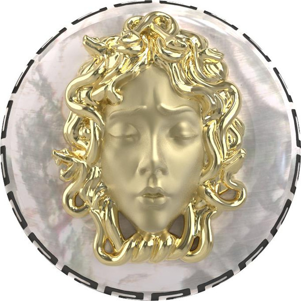 Кольцо из лимонного золота c эмаль и перламутром