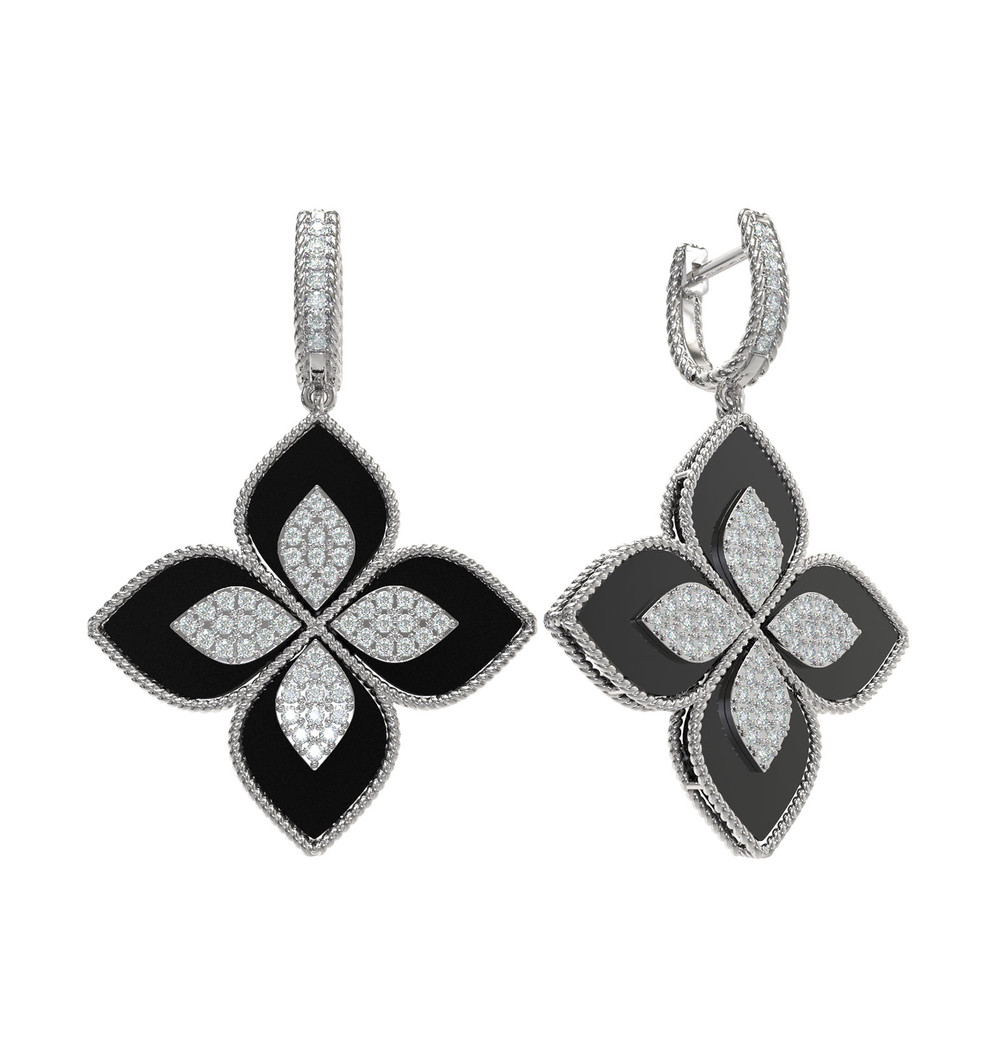 Серьги из белого золота c бриллиантами и ониксом