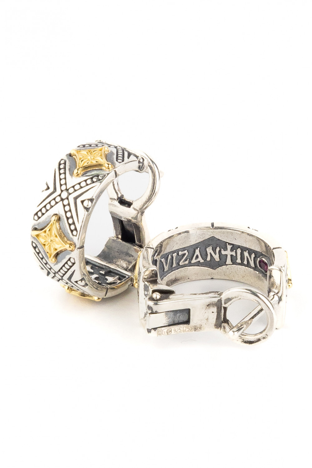 Серьги из серебра и золота c рубином