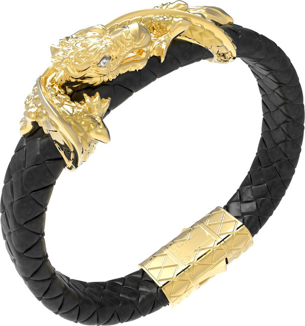 Браслет из лимонного золота c бриллиантами и кожаным шнурком