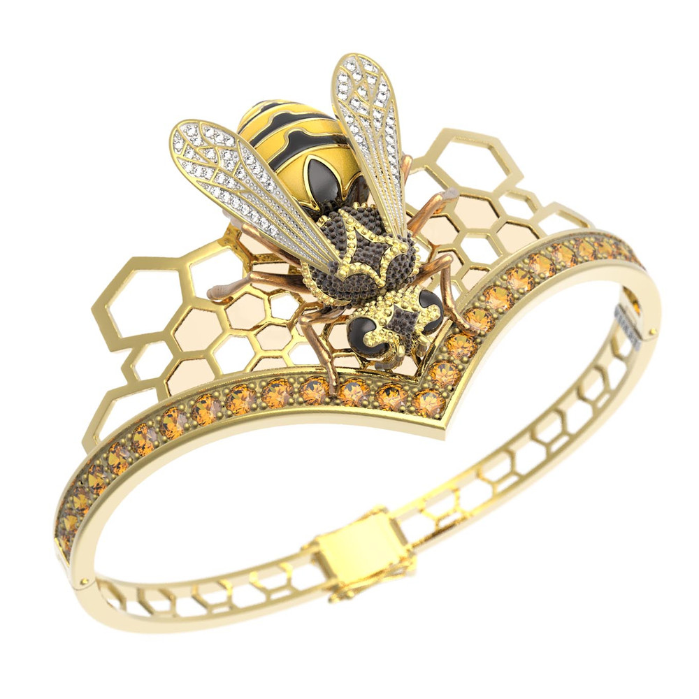 Браслет из лимонного золота c эмаль , фианитом, цитрином и эмалью