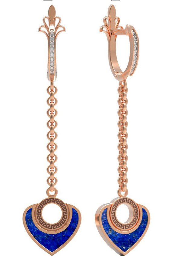 Серьги из золота c фианитом и лазуритом