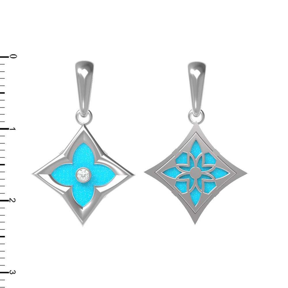 Подвеска из белого золота c бриллиантами и бирюзой