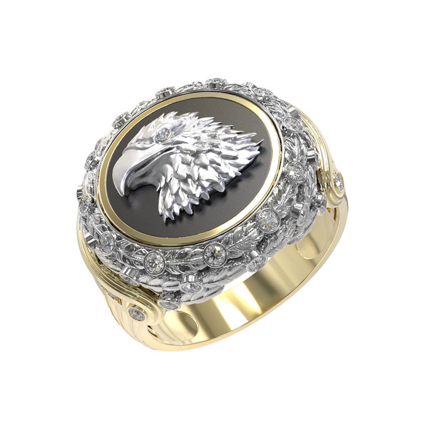 Кольцо из лимонного золота c бриллиантами и ониксом