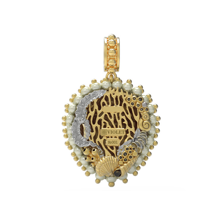 Подвеска из лимонного золота c эмаль и жемчугом