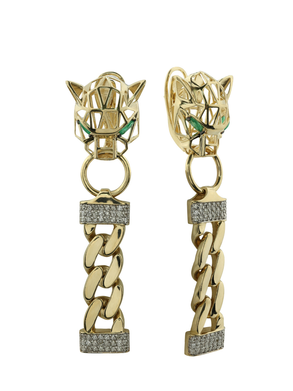 Серьги из лимонного золота c бриллиантами и изумрудом