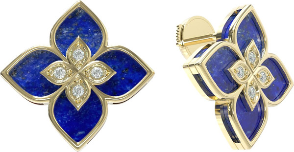 Серьги из лимонного золота c бриллиантами и лазуритом