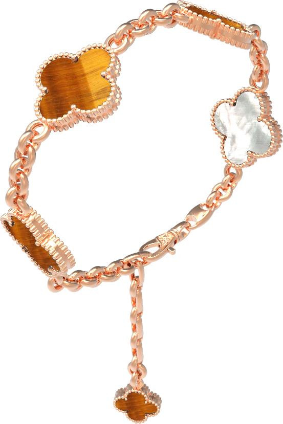 Браслет из золота c тигровым глазом и перламутром