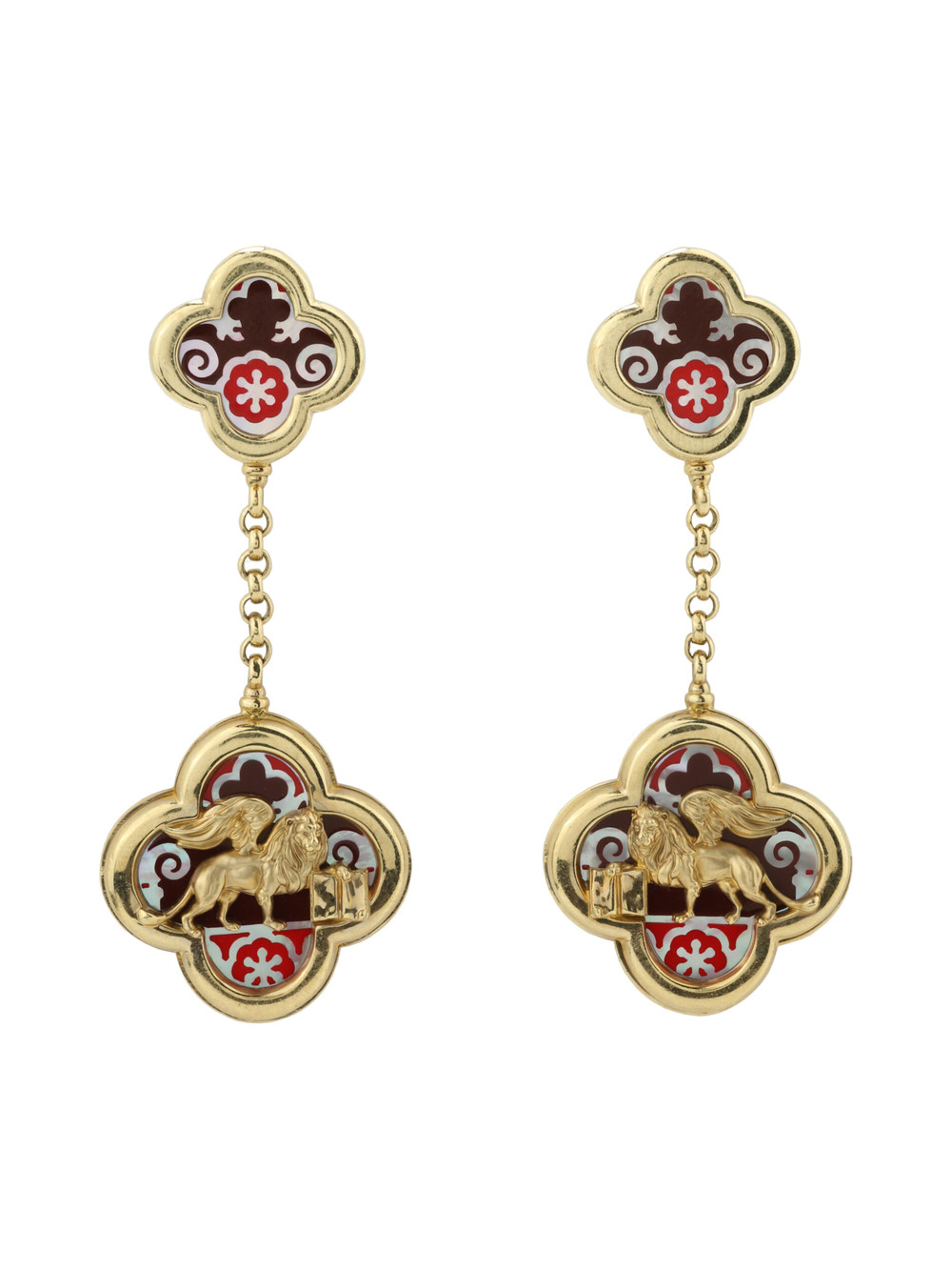 Серьги из лимонного золота c эмаль и перламутром