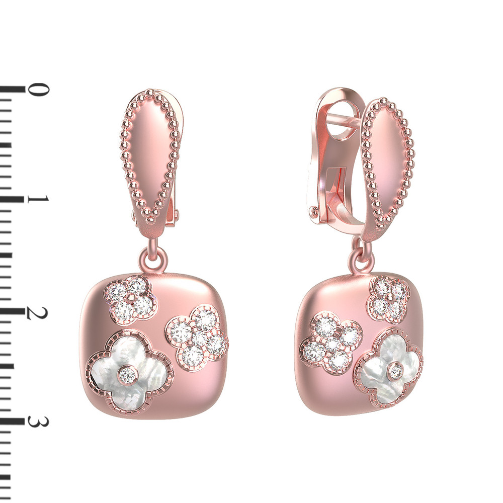 Серьги из розового золота c бриллиантами и перламутром