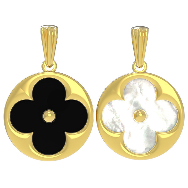 Подвеска из лимонного золота c ониксом и перламутром