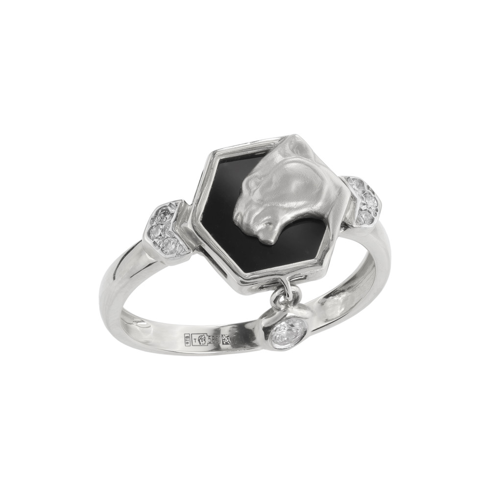 Кольцо из белого золота c бриллиантами и ониксом