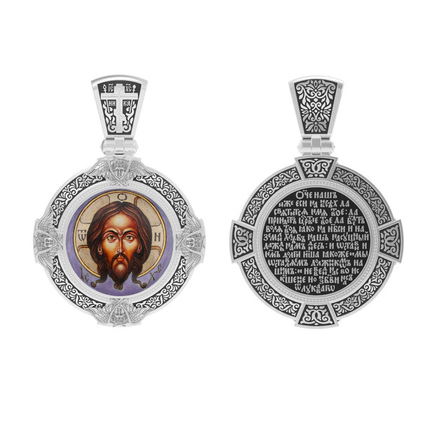 Образок из белого золота c эмаль , иконописью и темперой