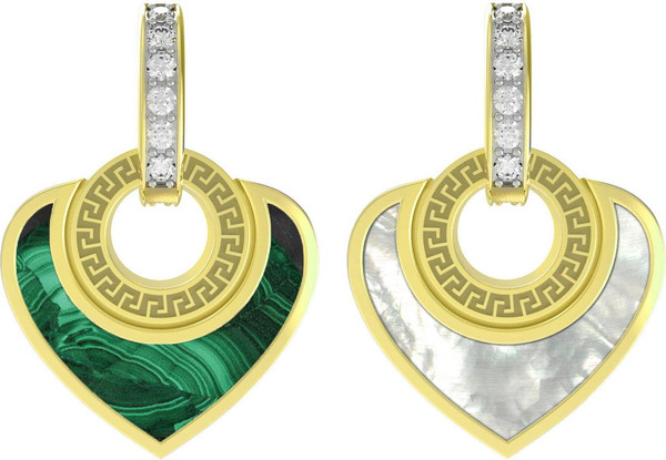 Подвеска из лимонного золота c фианитом, малахитом и перламутром