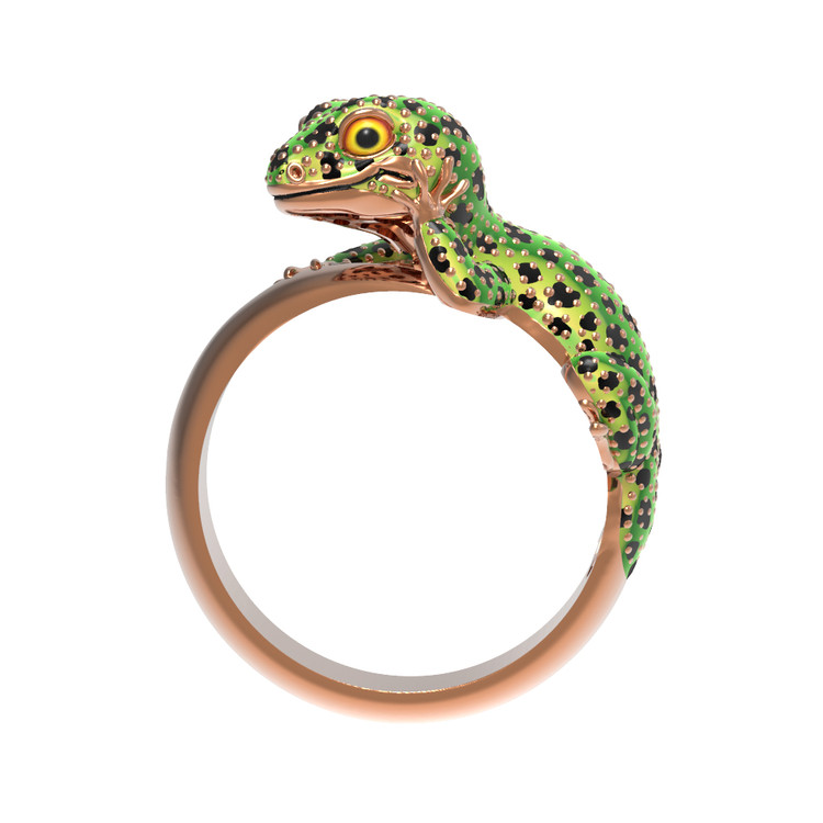 Кольцо из золота c эмаль и рубином