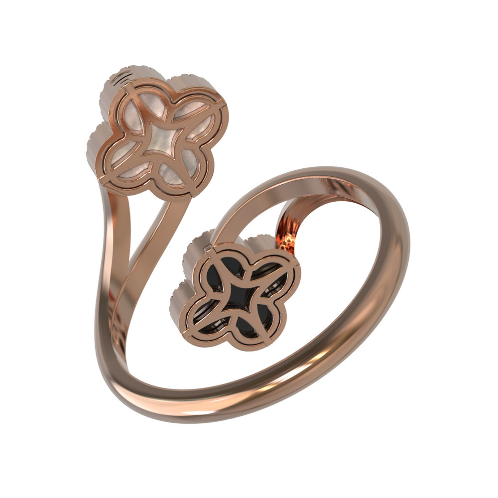 Кольцо из золота c бриллиантами, ониксом и перламутром