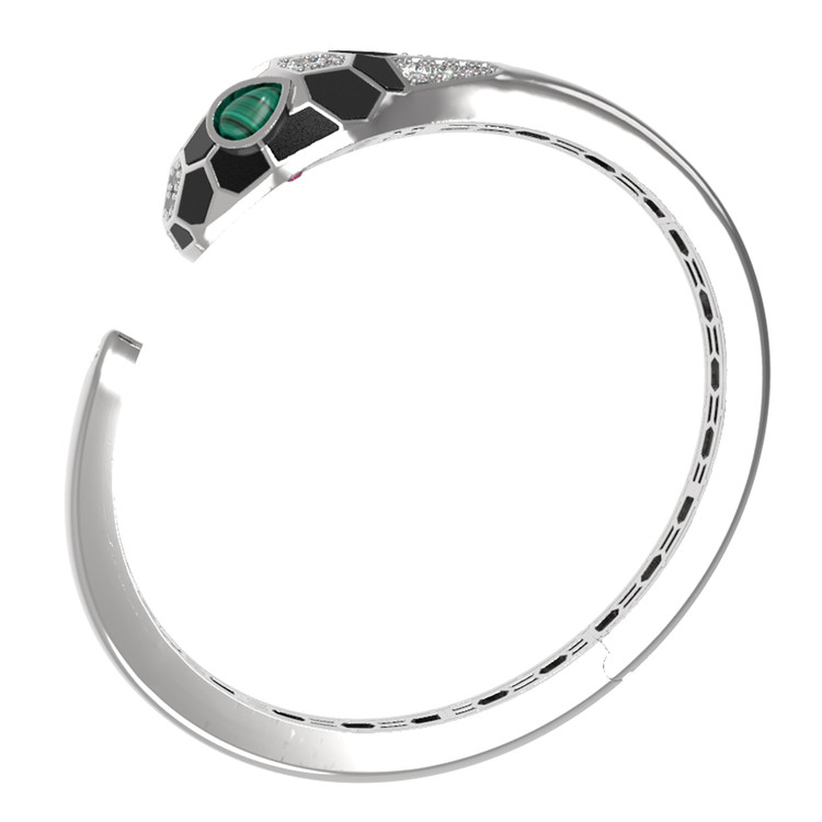 Браслет из белого золота c бриллиантами, рубином, ониксом, малахитом и перламутром