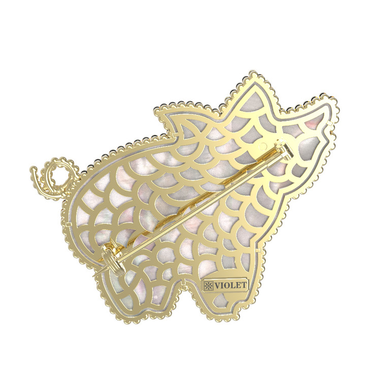 Брошь из лимонного золота c эмаль и перламутром