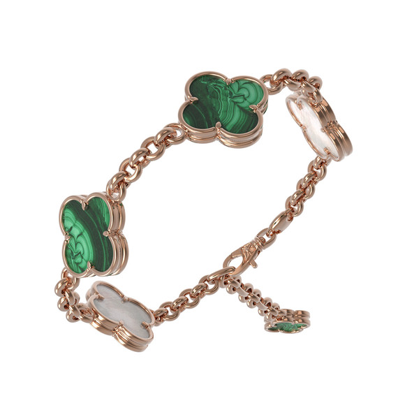Браслет из золота c малахитом и перламутром