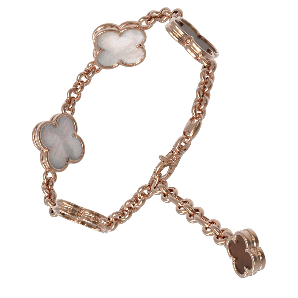 Браслет из золота c тигровым глазом и перламутром