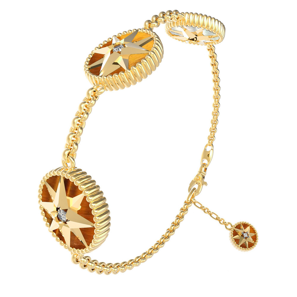 Браслет из лимонного золота c фианитом, тигровым глазом и перламутром