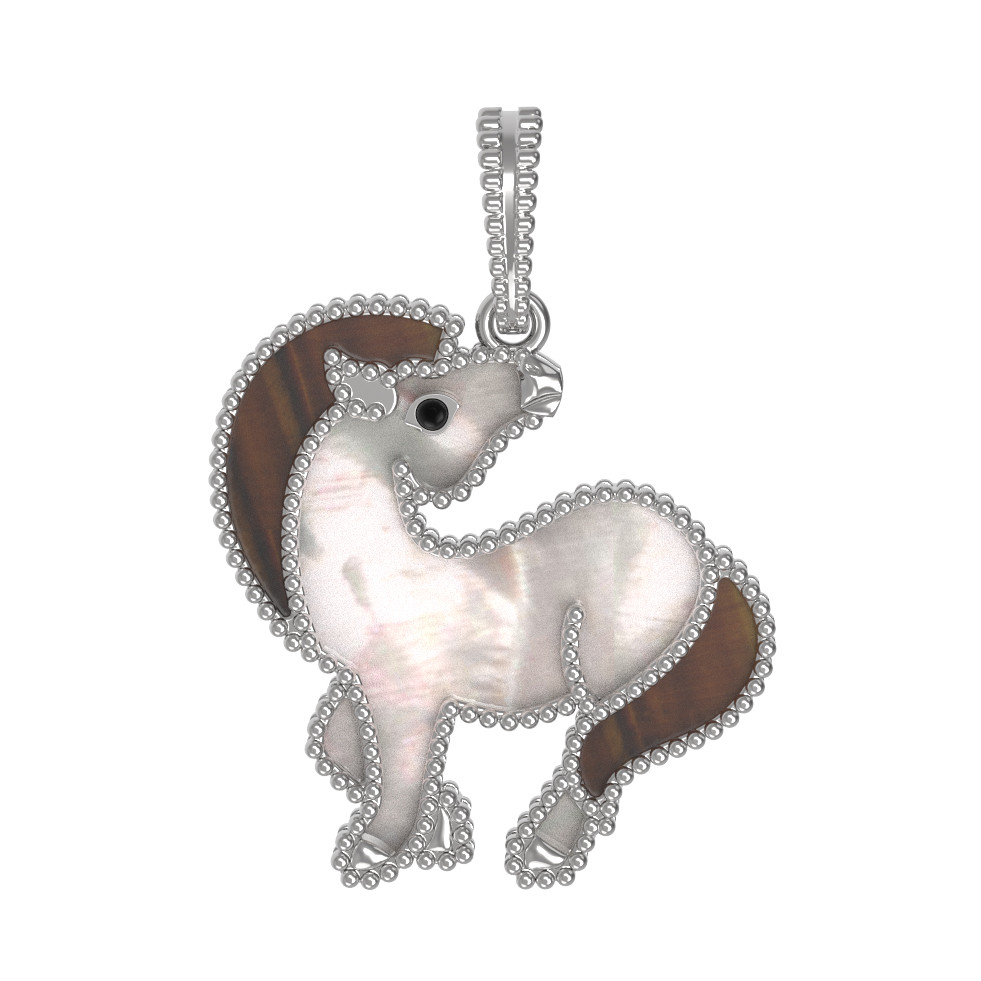 Подвеска из белого золота c эмаль , тигровым глазом и перламутром