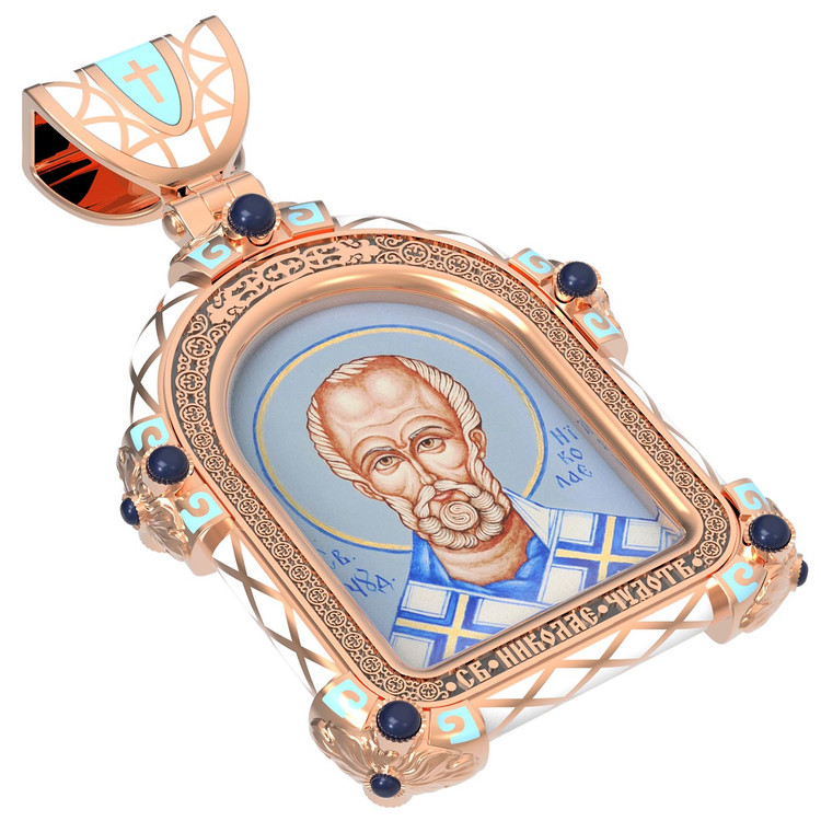 Образок из золота c эмаль , иконописью и темперой