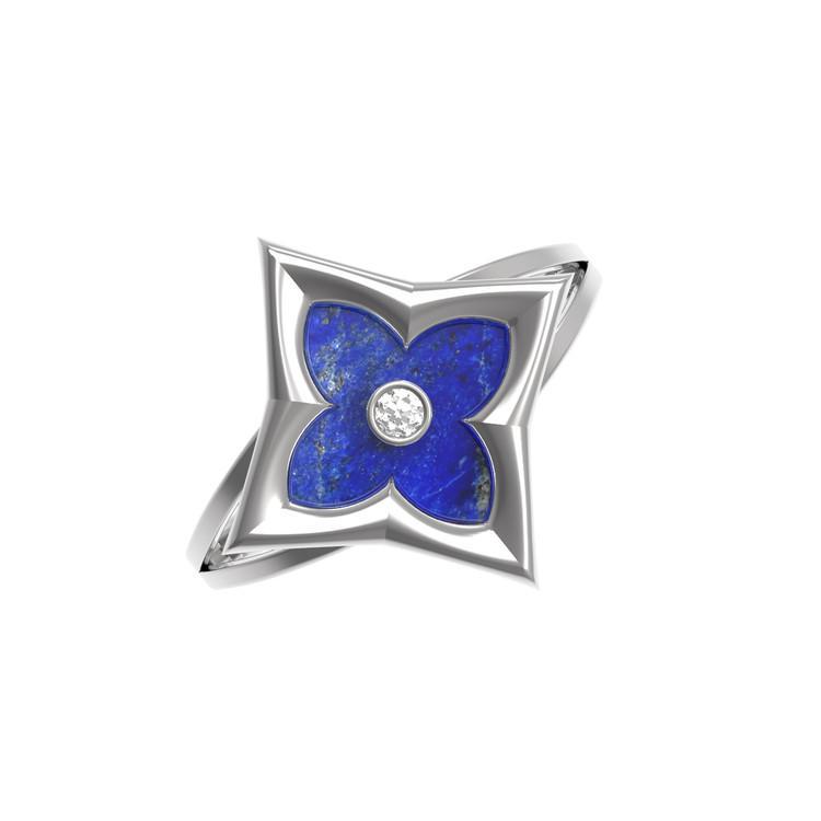 Кольцо из белого золота c бриллиантами и лазуритом