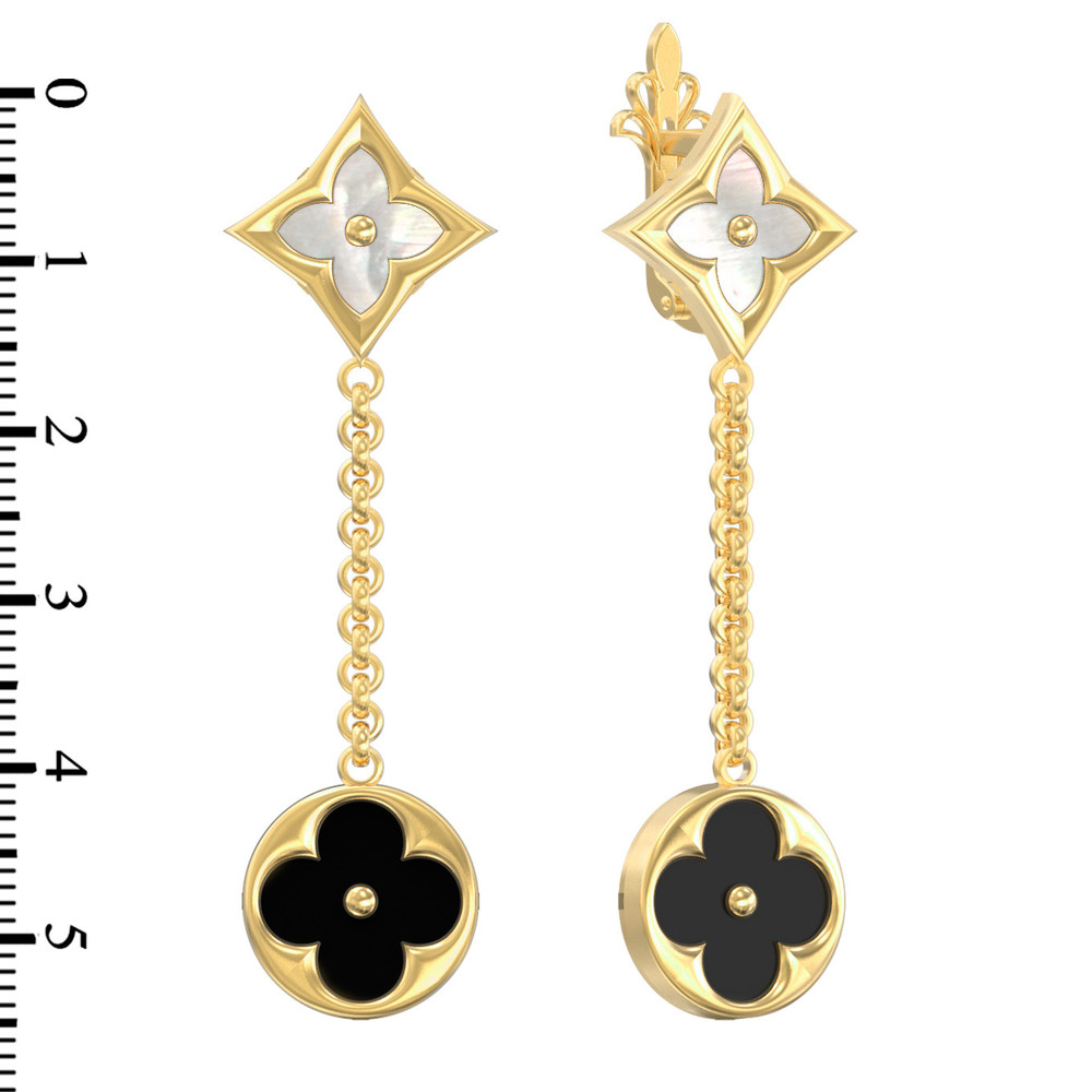 Серьги из лимонного золота c ониксом и перламутром