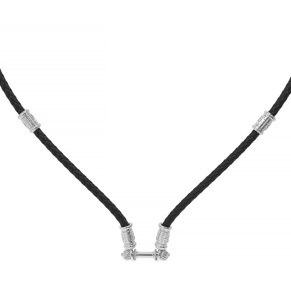 Шнурок кожаный из белого золота c кожаным шнурком