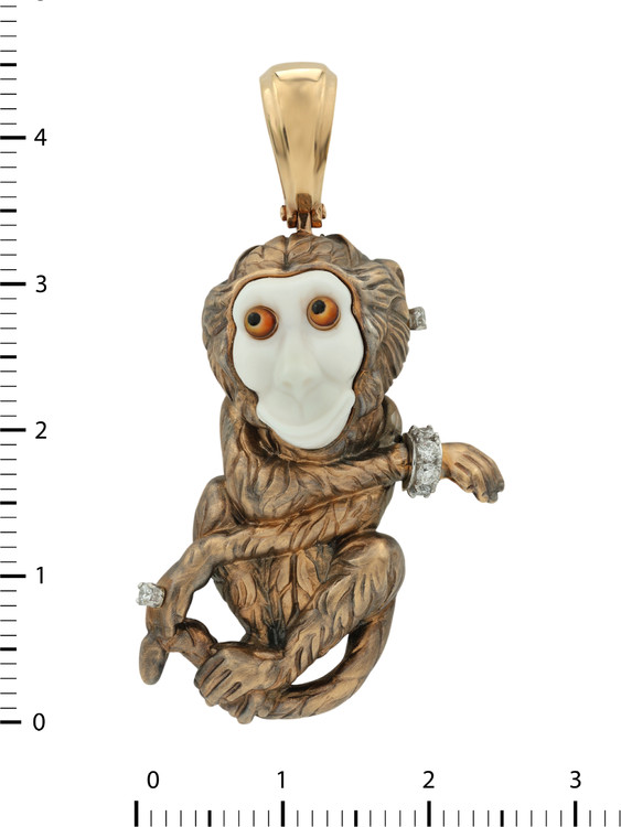 Подвеска из золота c эмаль , бриллиантами, рубином и бивнем мамонта