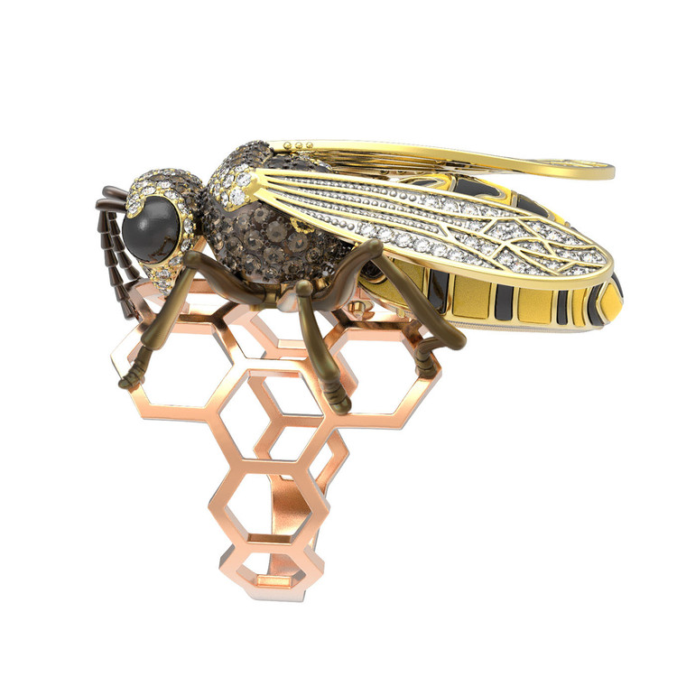 Кольцо из золота c эмаль и фианитом