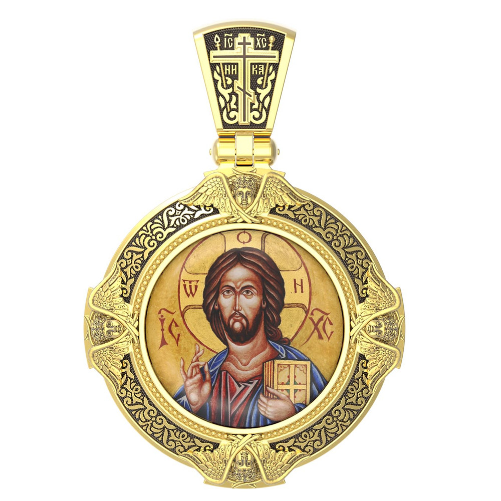 Образок из лимонного золота c эмаль , иконописью и темперой