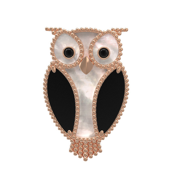 Брошь из золота c эмаль , ониксом и перламутром