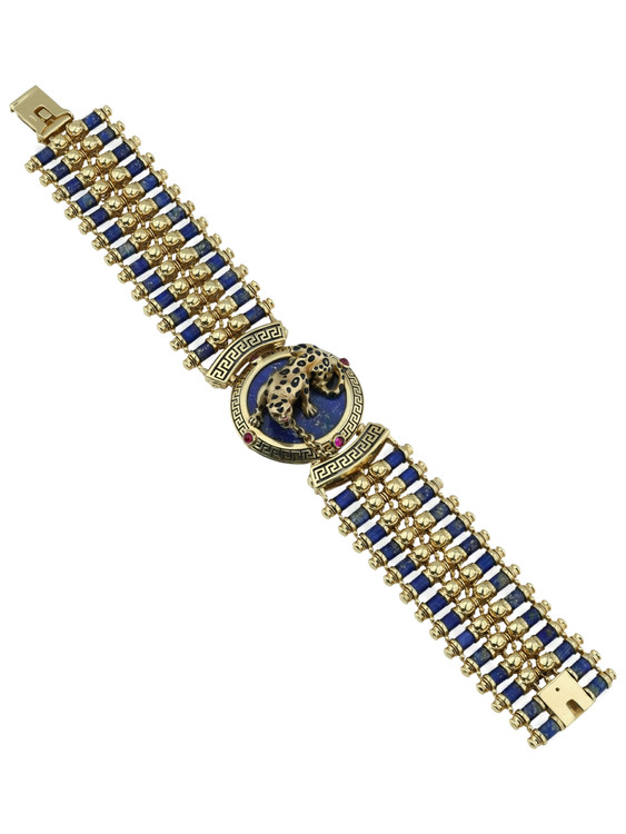 Браслет из лимонного золота c эмалью, рубином и лазуритом