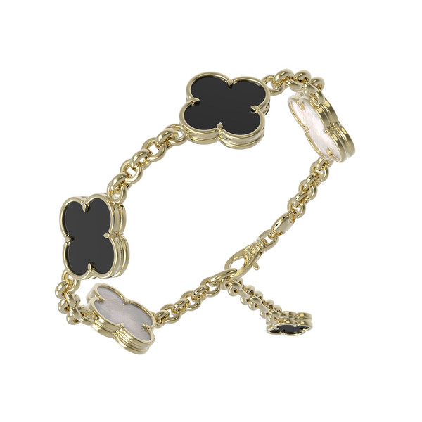 Браслет из лимонного золота c ониксом и перламутром